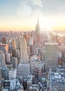 Skyline of Manhattan at dusk, New York City aerial view Royalty Free Stock Photo