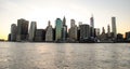 Skyline of Manhattan at sunset, closed to night. Nice view since Brooklyn Royalty Free Stock Photo