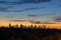 Skyline of Melbourne Australia at dusk, looking west
