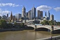 The skyline of Melbourne and Princes Bridge Royalty Free Stock Photo