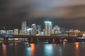 Skyline of miami biscayne bay reflections, high resolution. Miami night downtown, city Florida. Royalty Free Stock Photo