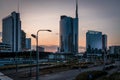 Skyline of milan from the bridge in porta nuova district