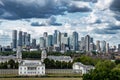 Skyline With Modern Business Buildings And Royal Naval College From The Greenwich Observatory Hill In London, UK Royalty Free Stock Photo