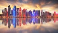 Skyline of modern city of Doha in Qatar, Middle East. - Doha`s Corniche in West Bay, Doha, Qatar Royalty Free Stock Photo