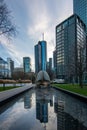 The skyline is a modern city with light in the sunset. Beautiful city photo Financial center in Frankfurt am Main in Germany Royalty Free Stock Photo