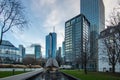 The skyline is a modern city with light in the sunset. Beautiful city photo Financial center in Frankfurt am Main in Germany Royalty Free Stock Photo