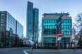 The skyline is a modern city with light in the sunset. Beautiful city photo Financial center in Frankfurt am Main in Germany Royalty Free Stock Photo