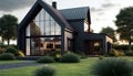 The Skyline Modern Home: Contemporary Home with a Gorgeous Garden, Set Amidst the Natural Splendor of a Rural Area . Generative Ai Royalty Free Stock Photo