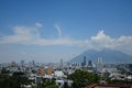 Skyline of Monterrey with Cerro de la Silla mountain in the background. Mexico. Royalty Free Stock Photo