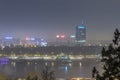 Skyline of New Belgrade Novi Beograd seen by night from the Kalemegdan fortress.