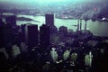 The skyline of New York City as seen from a helicopter in the state of New York in the United States of America in 1964 Royalty Free Stock Photo