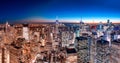 The skyline of New York City at dusk, panoramic aerial view of Manhattan Royalty Free Stock Photo