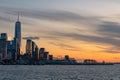 Skyline of the New York City Financial District along the Hudson River during a Sunset Royalty Free Stock Photo