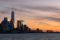 Skyline of the New York City Financial District along the Hudson River during a Sunset Royalty Free Stock Photo
