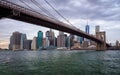 Skyline of New York City under Brooklyn Bridge Royalty Free Stock Photo