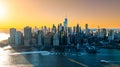 Skyline of New York over the East River in New York. Splendid pink sky above the city after sunset. Top view. Royalty Free Stock Photo
