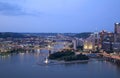 Skyline of city Pittsburgh at night PA USA