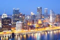 Skyline at night of the Central Business district of Pittsburgh Royalty Free Stock Photo
