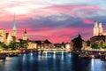 Skyline night panorama on the downtown of Zurich, Switzerland Royalty Free Stock Photo