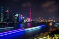 Skyline night view on Pudong New Area, Shanghai. Royalty Free Stock Photo