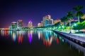 The skyline at night in West Palm Beach, Florida. Royalty Free Stock Photo