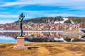 Skyline of Ostersund with a statue of father and a kid in Sweden Royalty Free Stock Photo