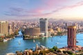 Skyline over the Nile in Cairo before sunset, aerial view, Egypt