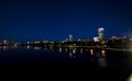 Night view of the skyline of Boston city reflected in the Charles river Royalty Free Stock Photo