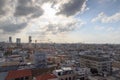 Skyline panorama of city Tel Aviv with some dark storm clouds and urban skyscrapers in the morning, Israel Royalty Free Stock Photo