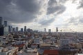 Skyline panorama of city Tel Aviv with some dark storm clouds and urban skyscrapers in the morning, Israel