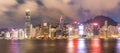 Skyline panorama of Colorful magnificent night city view of Central and Shengwan, Victoria Harbour, Hong Kong, photo from West Royalty Free Stock Photo