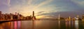 Skyline panorama of Colorful magnificent sunset city view of Central and kowloon on both sides of Victoria Harbour, Hong Kong, Royalty Free Stock Photo