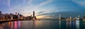 Skyline panorama of Colorful magnificent sunset city view of Central and kowloon on both sides of Victoria Harbour, Hong Kong, Royalty Free Stock Photo