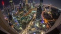 Skyline panorama of the high-rise buildings on Sheikh Zayed Road in Dubai aerial day to night timelapse, UAE. Royalty Free Stock Photo