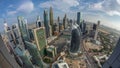 Skyline panorama of the high-rise buildings on Sheikh Zayed Road in Dubai aerial night to day timelapse, UAE. Royalty Free Stock Photo