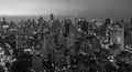 Scenic panoramic monochrome urban cityscape of modern city at night