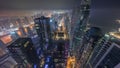 Skyline panoramic view of Dubai Marina showing canal surrounded by skyscrapers along shoreline all night. DUBAI, UAE Royalty Free Stock Photo