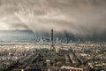 Skyline of Paris with Eiffel Tower with snow storm Royalty Free Stock Photo