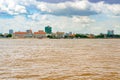 Cityscape of Phnom Penh over Mekong river, Cambodia.