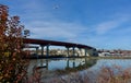 Skyline, Portland, Maine, Nov. 2020, and Casco Bay Bridge overlooking Portland Harbor and Casco Bay Royalty Free Stock Photo