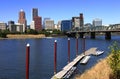 Skyline of Portland OR. & waterfront marina. Royalty Free Stock Photo
