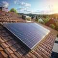 Skyline Power: Solar Panels on Rooftop Background, generative ai Royalty Free Stock Photo
