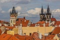 Skyline of Prague with the Church of Our Lady before Tyn and Old Town Hall tower, Czech Republ Royalty Free Stock Photo