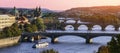 Skyline of Prague over Vlatava river Royalty Free Stock Photo