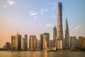 Skyline of Pudong by Huangpu River in Shanghai, China Royalty Free Stock Photo