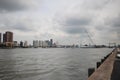 skyline of river Nieuwe maas in the middle of Rotterdam with the Erasmusbrug bridge with nickname the Swan