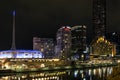 Skyline by river yarra at night central melbourne CBD australia Royalty Free Stock Photo