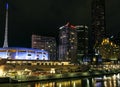 Skyline by river yarra at night central melbourne CBD australia