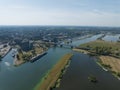 Skyline of Roermond town in the Dutch province of Limburg.Along Roer and the Maas waterway. Infrastructure and fly over