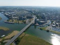 Skyline of Roermond town in the Dutch province of Limburg.Along Roer and the Maas waterway. Infrastructure and fly over